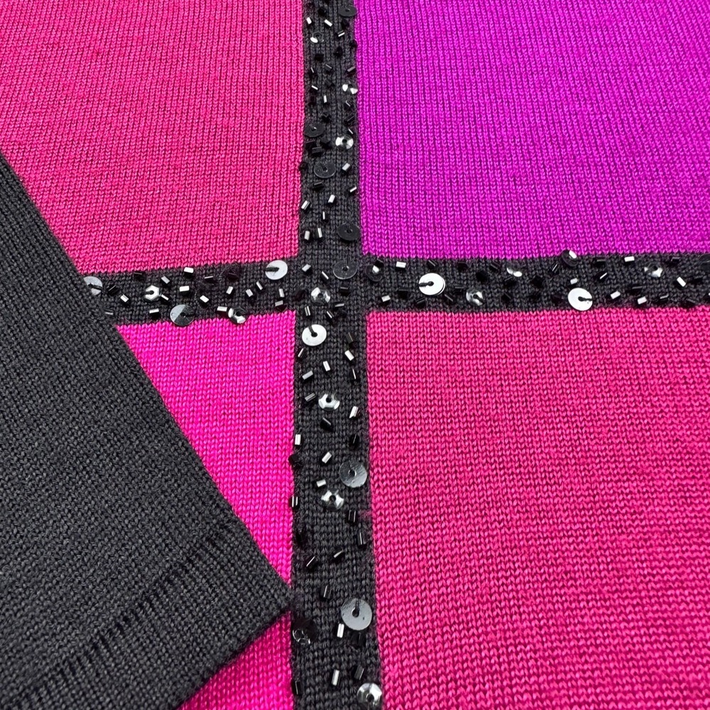 Dunner Stunner Color block‎ Sequin Mock Neck Sweater XL Wool Blend Magenta Black - Picture 8 of 8
